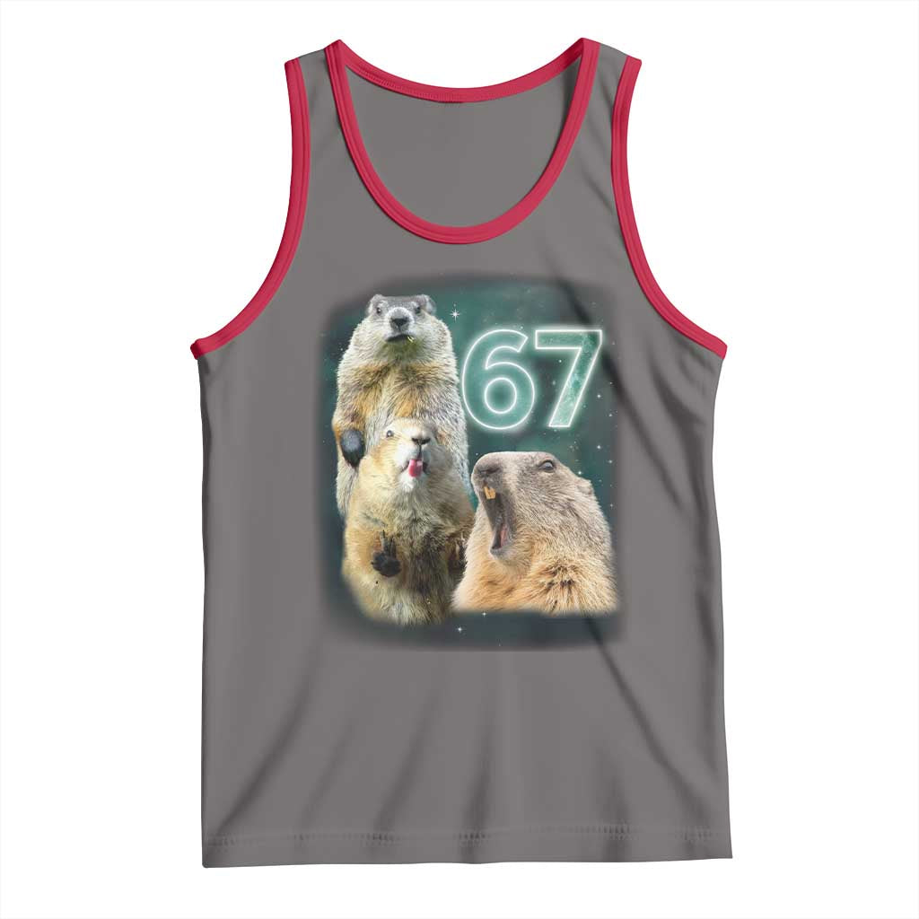 67 Meme Groundhog Tank Top Howling At The Moon Funny Six Seven Meme Ground Hog Day TS10 Deep Heather Red Print Your Wear
