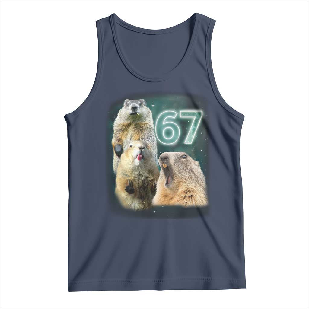 67 Meme Groundhog Tank Top Howling At The Moon Funny Six Seven Meme Ground Hog Day TS10 Navy Print Your Wear