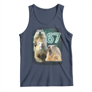 67 Meme Groundhog Tank Top Howling At The Moon Funny Six Seven Meme Ground Hog Day TS10 Navy Print Your Wear