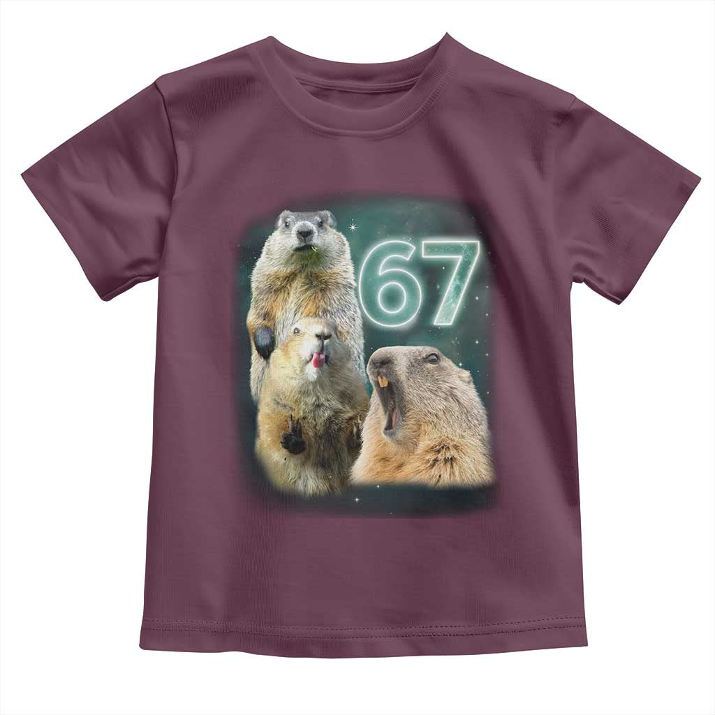 67 Meme Groundhog Toddler T Shirt Howling At The Moon Funny Six Seven Meme Ground Hog Day TS10 Maroon Print Your Wear