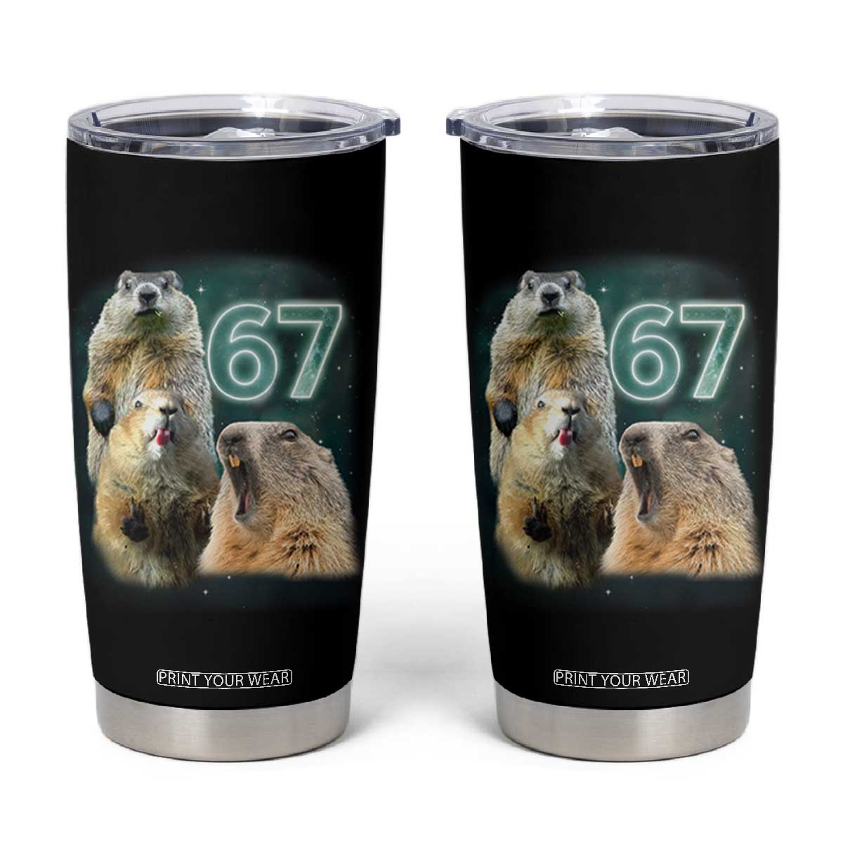67 Meme Groundhog Tumbler Cup Howling At The Moon Funny Six Seven Meme Ground Hog Day TS10 Black Print Your Wear
