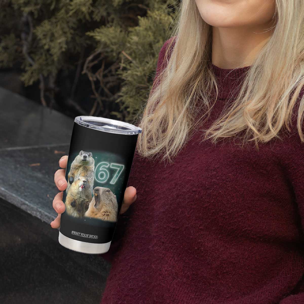 67 Meme Groundhog Tumbler Cup Howling At The Moon Funny Six Seven Meme Ground Hog Day TS10 Print Your Wear