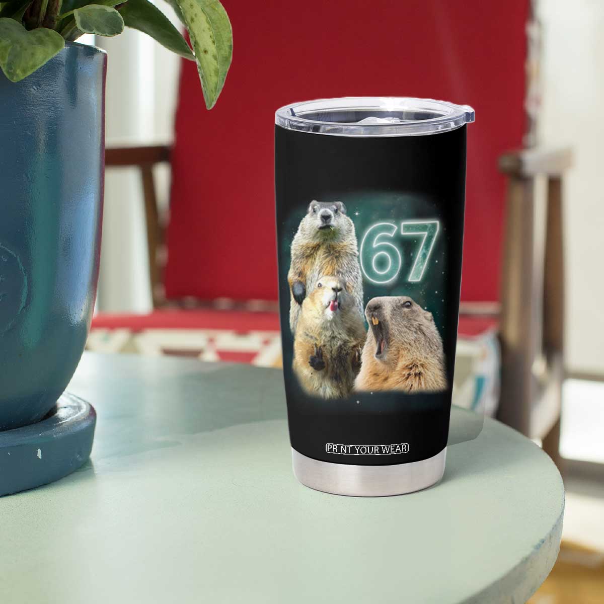 67 Meme Groundhog Tumbler Cup Howling At The Moon Funny Six Seven Meme Ground Hog Day TS10 Print Your Wear