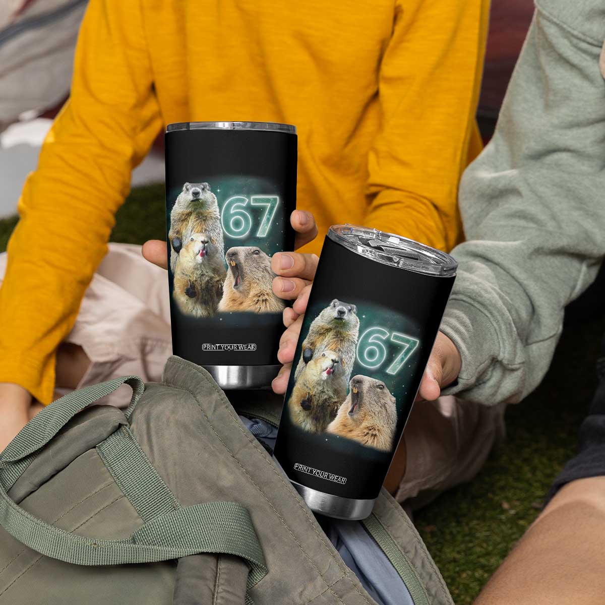 67 Meme Groundhog Tumbler Cup Howling At The Moon Funny Six Seven Meme Ground Hog Day TS10 Print Your Wear