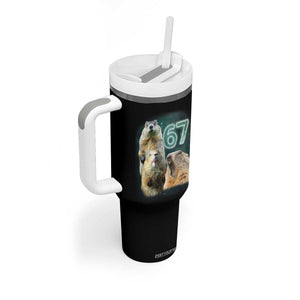 67 Meme Groundhog Tumbler With Handle Howling At The Moon Funny Six Seven Meme Ground Hog Day TS10 Print Your Wear
