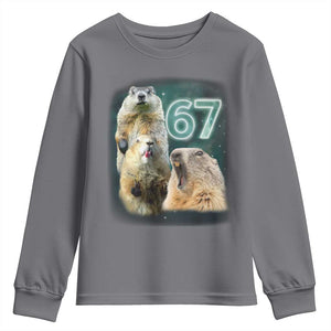 67 Meme Groundhog Youth Sweatshirt Howling At The Moon Funny Six Seven Meme Ground Hog Day TS10 Charcoal Print Your Wear