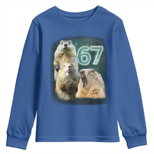 67 Meme Groundhog Youth Sweatshirt Howling At The Moon Funny Six Seven Meme Ground Hog Day TS10 Royal Blue Print Your Wear