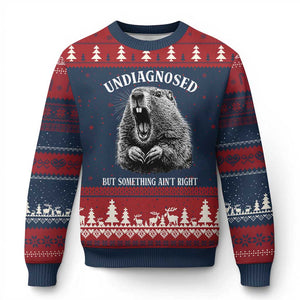 Funny Groundhog Meme Undiagnosed But Something Aint Right Ugly Christmas Sweater TS10 Navy Red Print Your Wear