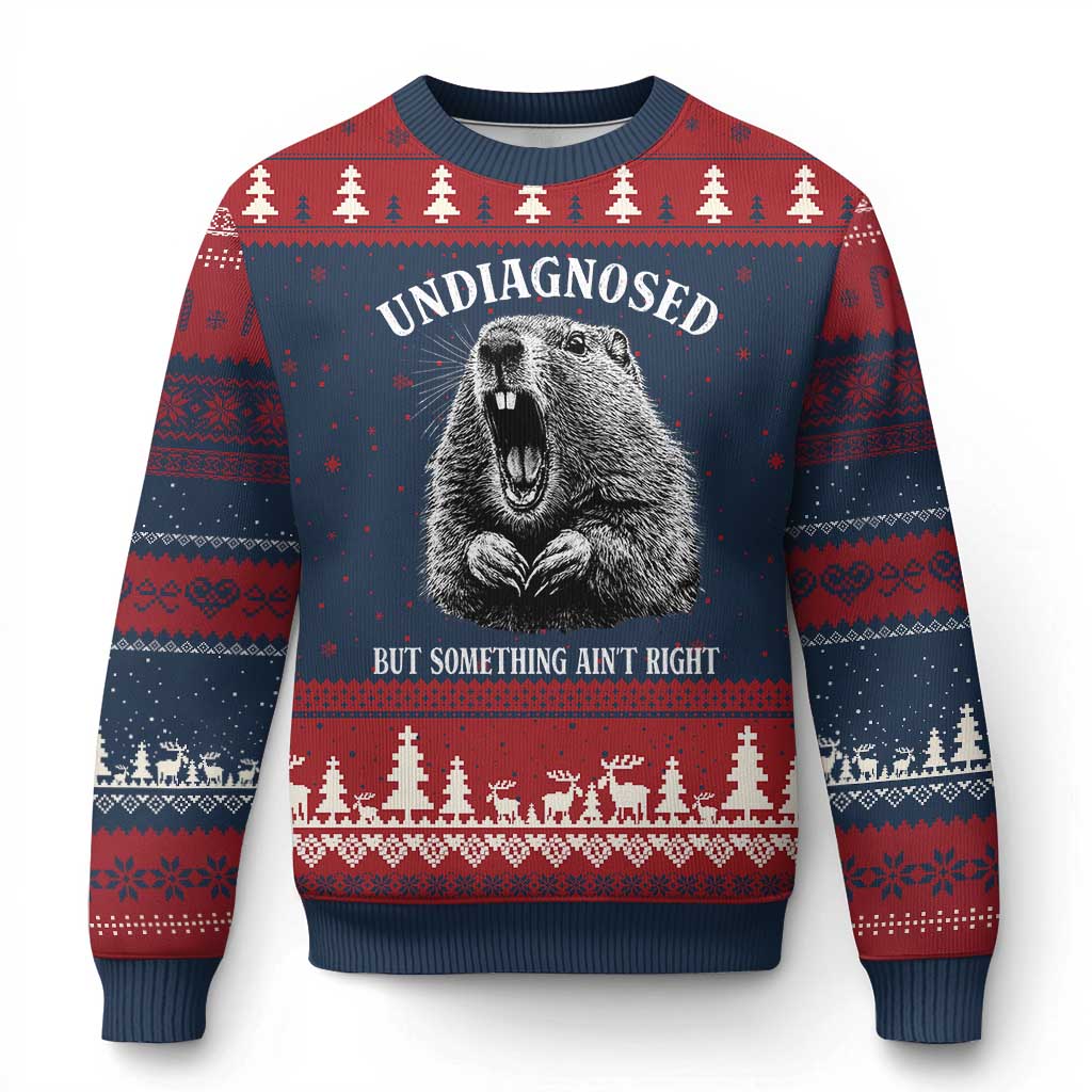 Funny Groundhog Meme Undiagnosed But Something Aint Right Ugly Christmas Sweater TS10 Navy Red Print Your Wear