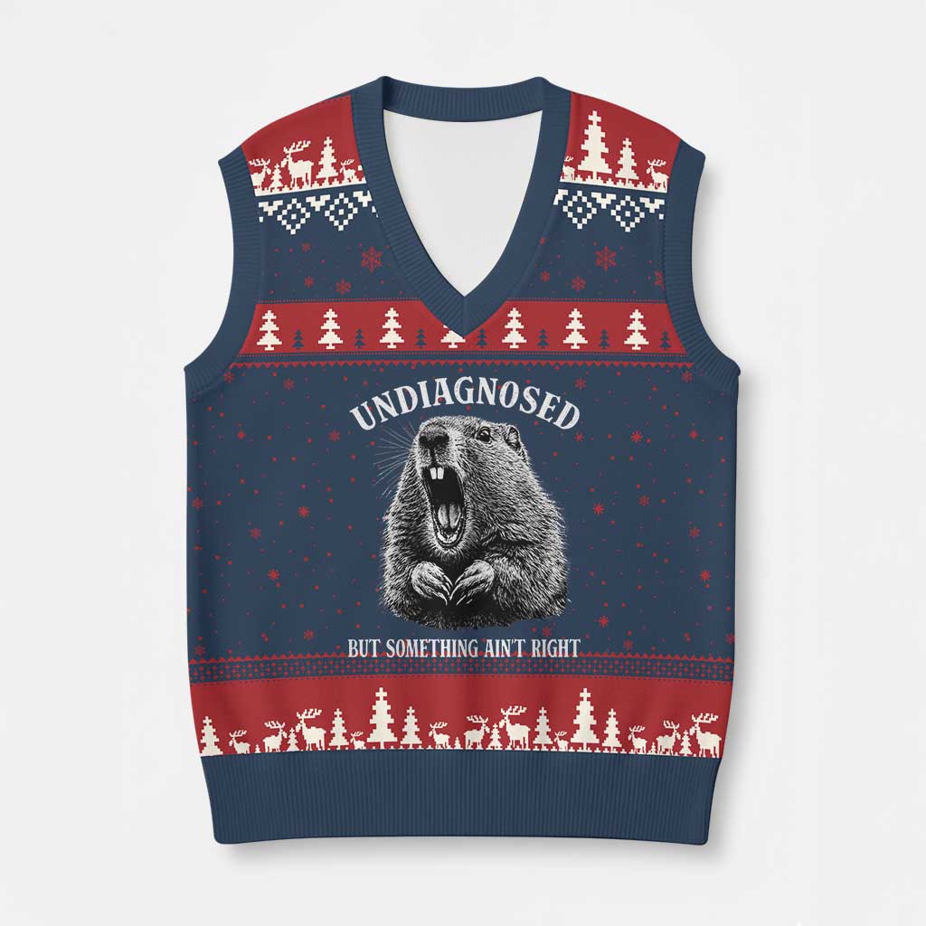 Funny Groundhog Meme Undiagnosed But Something Aint Right V-Neck Knit Sweater Vest TS10 Navy Red Print Your Wear