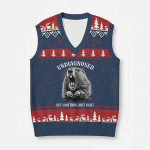 Funny Groundhog Meme Undiagnosed But Something Aint Right V-Neck Knit Sweater Vest TS10 Navy Red Print Your Wear