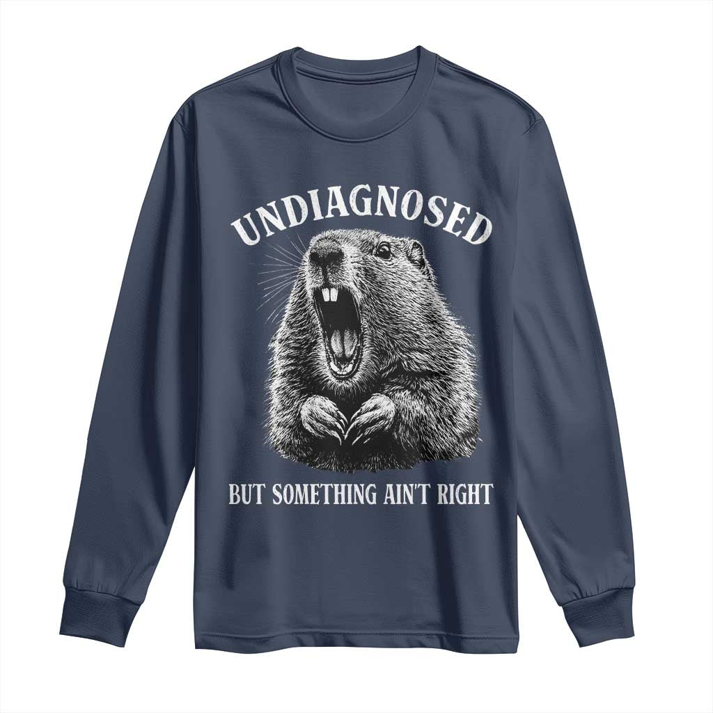 Funny Groundhog Meme Undiagnosed But Something Aint Right Long Sleeve Shirt TS10 Navy Print Your Wear