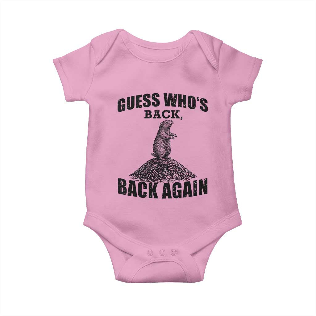 Funny Groundhog Day Baby Onesie Retro Guess Whos Back TS10 Light Pink Print Your Wear
