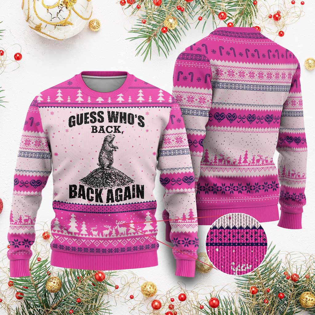 Funny Groundhog Day Ugly Christmas Sweater Retro Guess Whos Back TS10 Hot Pink Print Your Wear