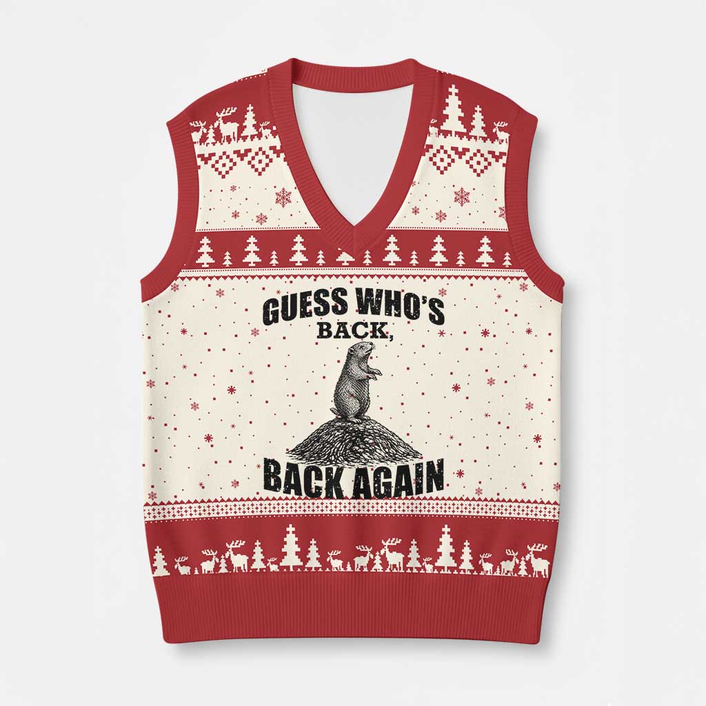 Funny Groundhog Day V-Neck Knit Sweater Vest Retro Guess Whos Back TS10 Beige Red Print Your Wear
