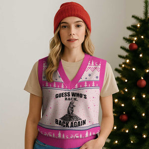 Funny Groundhog Day V-Neck Knit Sweater Vest Retro Guess Whos Back TS10 Hot Pink Print Your Wear