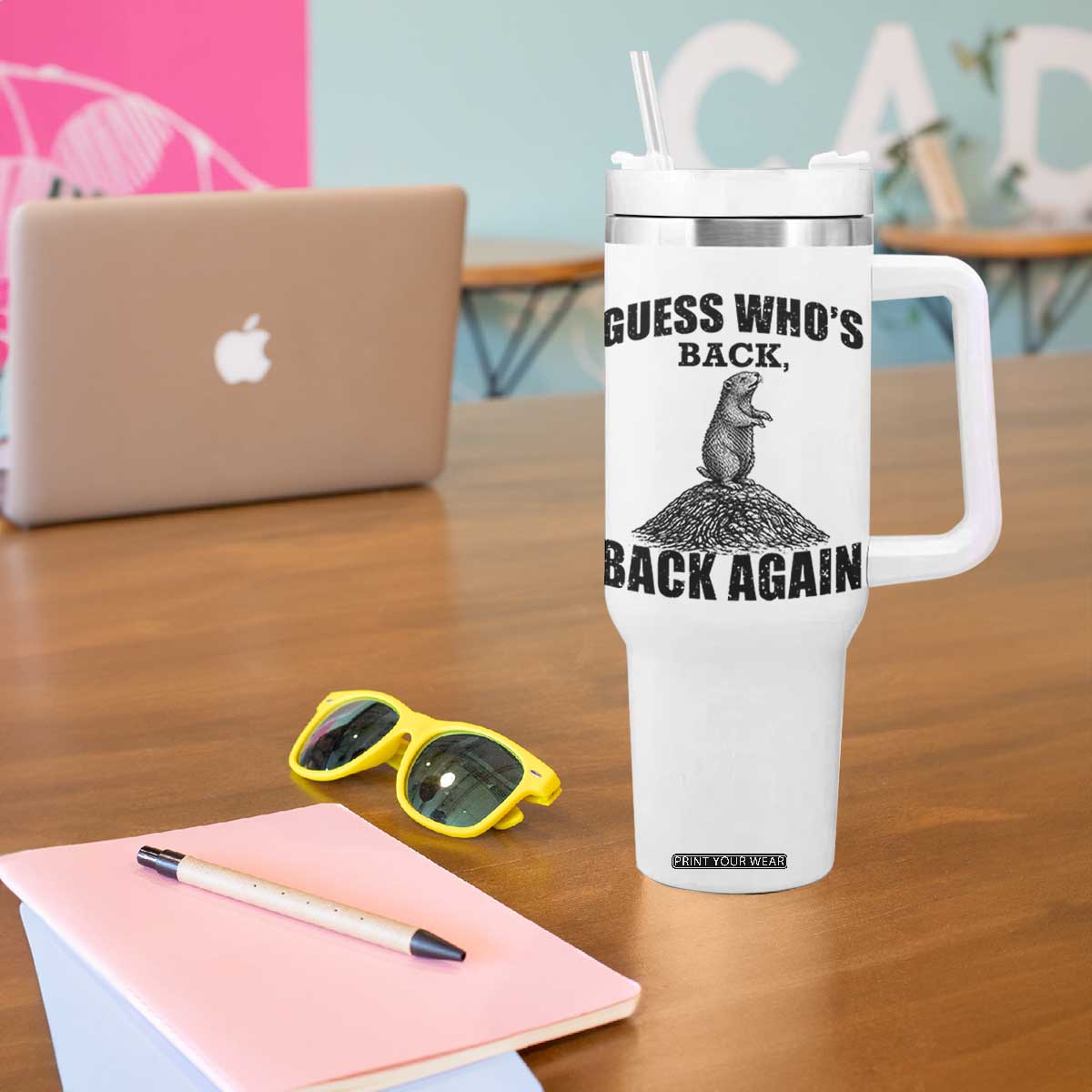 Funny Groundhog Day Tumbler With Handle Retro Guess Whos Back TS10 Print Your Wear