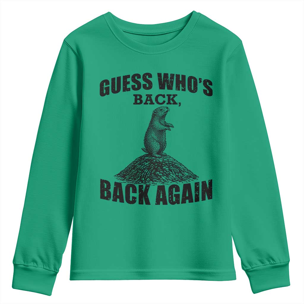 Funny Groundhog Day Youth Sweatshirt Retro Guess Whos Back TS10 Irish Green Print Your Wear