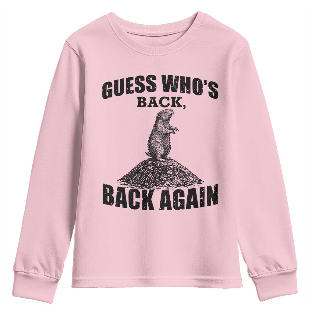 Funny Groundhog Day Youth Sweatshirt Retro Guess Whos Back TS10 Light Pink Print Your Wear
