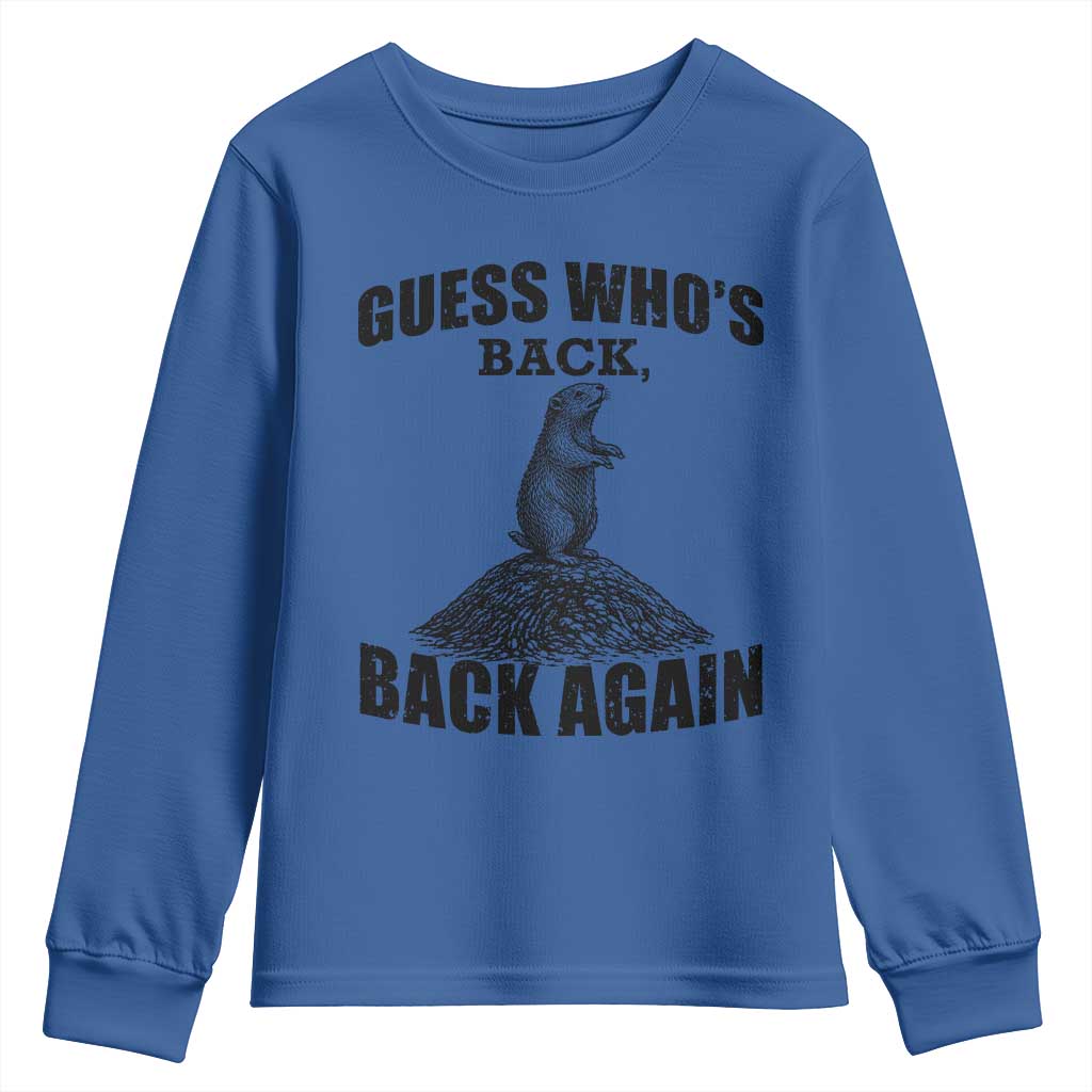 Funny Groundhog Day Youth Sweatshirt Retro Guess Whos Back TS10 Royal Blue Print Your Wear