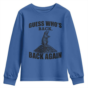 Funny Groundhog Day Youth Sweatshirt Retro Guess Whos Back TS10 Royal Blue Print Your Wear