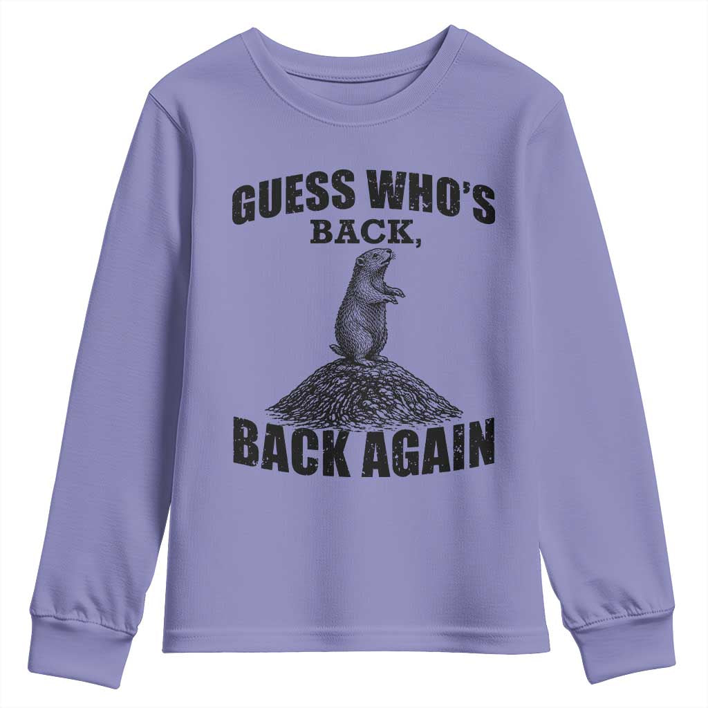 Funny Groundhog Day Youth Sweatshirt Retro Guess Whos Back TS10 Violet Print Your Wear