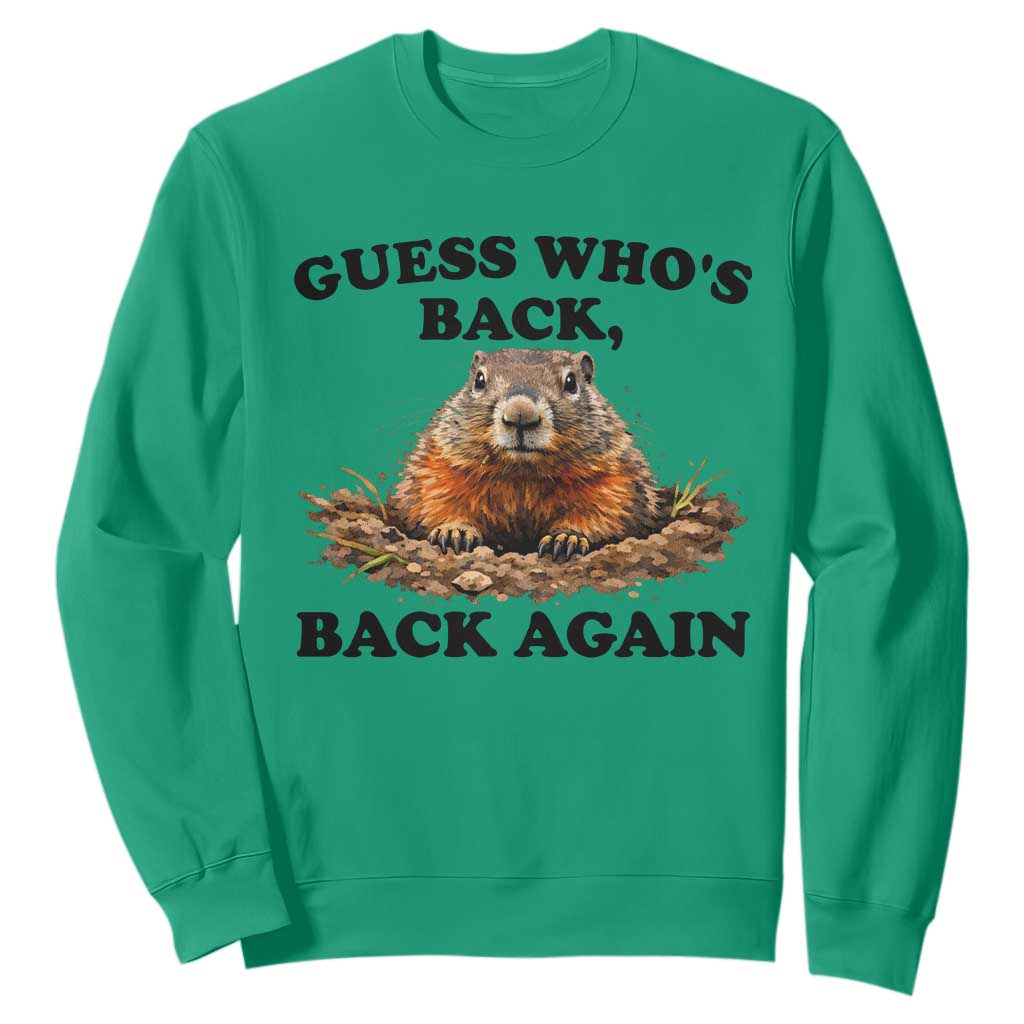 Groundhog Day Sweatshirt Funny Woodchuck Guess Whos Back TS10 Irish Green Print Your Wear