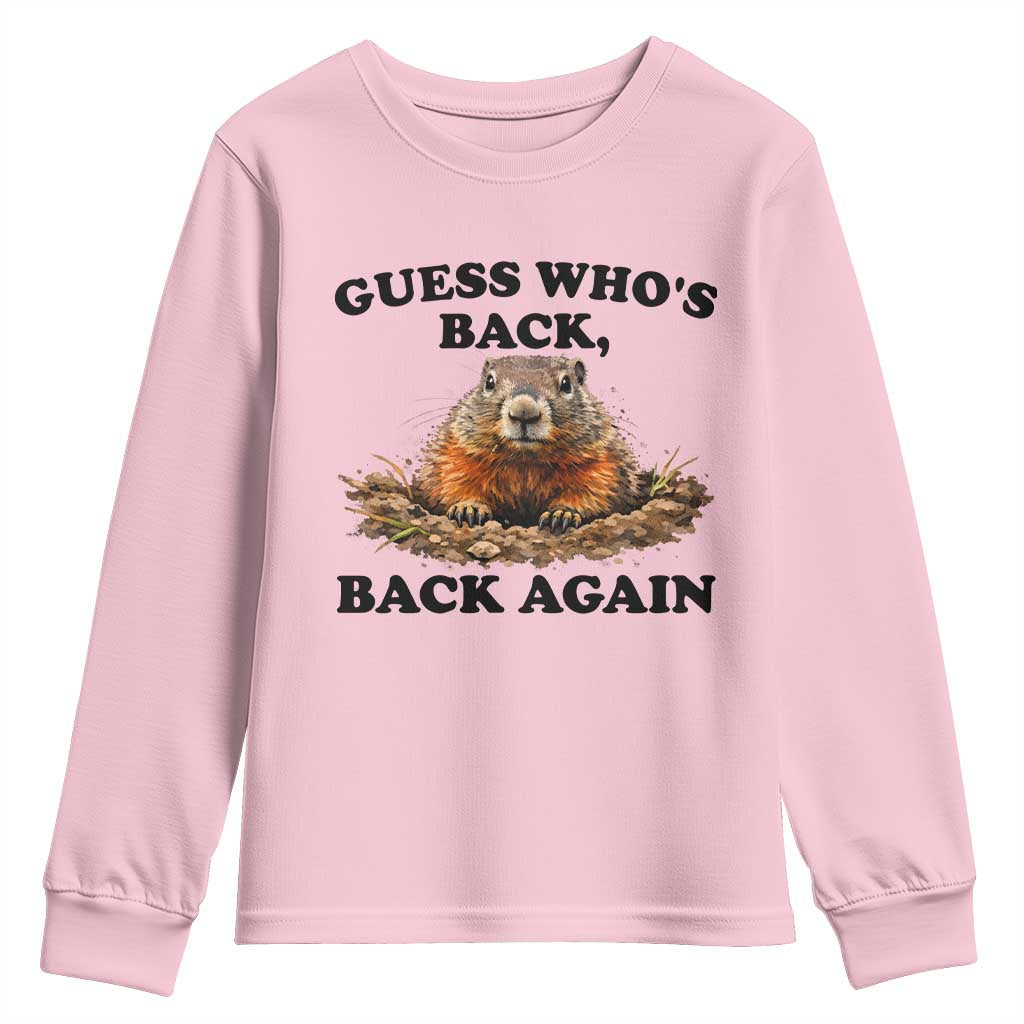 Groundhog Day Youth Sweatshirt Funny Woodchuck Guess Whos Back TS10 Light Pink Print Your Wear