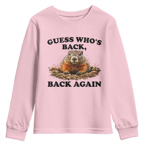 Groundhog Day Youth Sweatshirt Funny Woodchuck Guess Whos Back TS10 Light Pink Print Your Wear