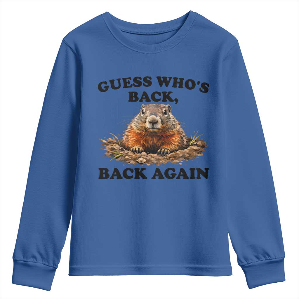Groundhog Day Youth Sweatshirt Funny Woodchuck Guess Whos Back TS10 Royal Blue Print Your Wear