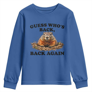 Groundhog Day Youth Sweatshirt Funny Woodchuck Guess Whos Back TS10 Royal Blue Print Your Wear