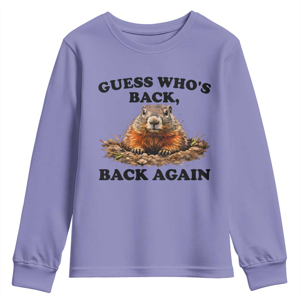 Groundhog Day Youth Sweatshirt Funny Woodchuck Guess Whos Back TS10 Violet Print Your Wear