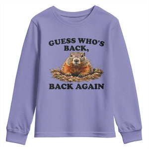 Groundhog Day Youth Sweatshirt Funny Woodchuck Guess Whos Back TS10 Violet Print Your Wear