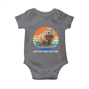 Groundhog Day Baby Onesie Retro Vintage Funny Woodchuck Guess Whos Back TS10 Charcoal Print Your Wear