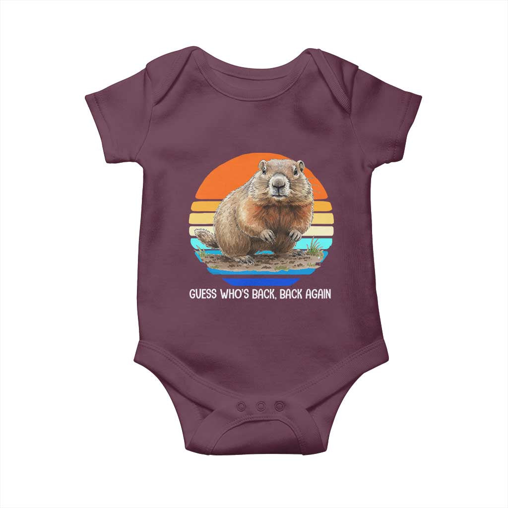 Groundhog Day Baby Onesie Retro Vintage Funny Woodchuck Guess Whos Back TS10 Maroon Print Your Wear