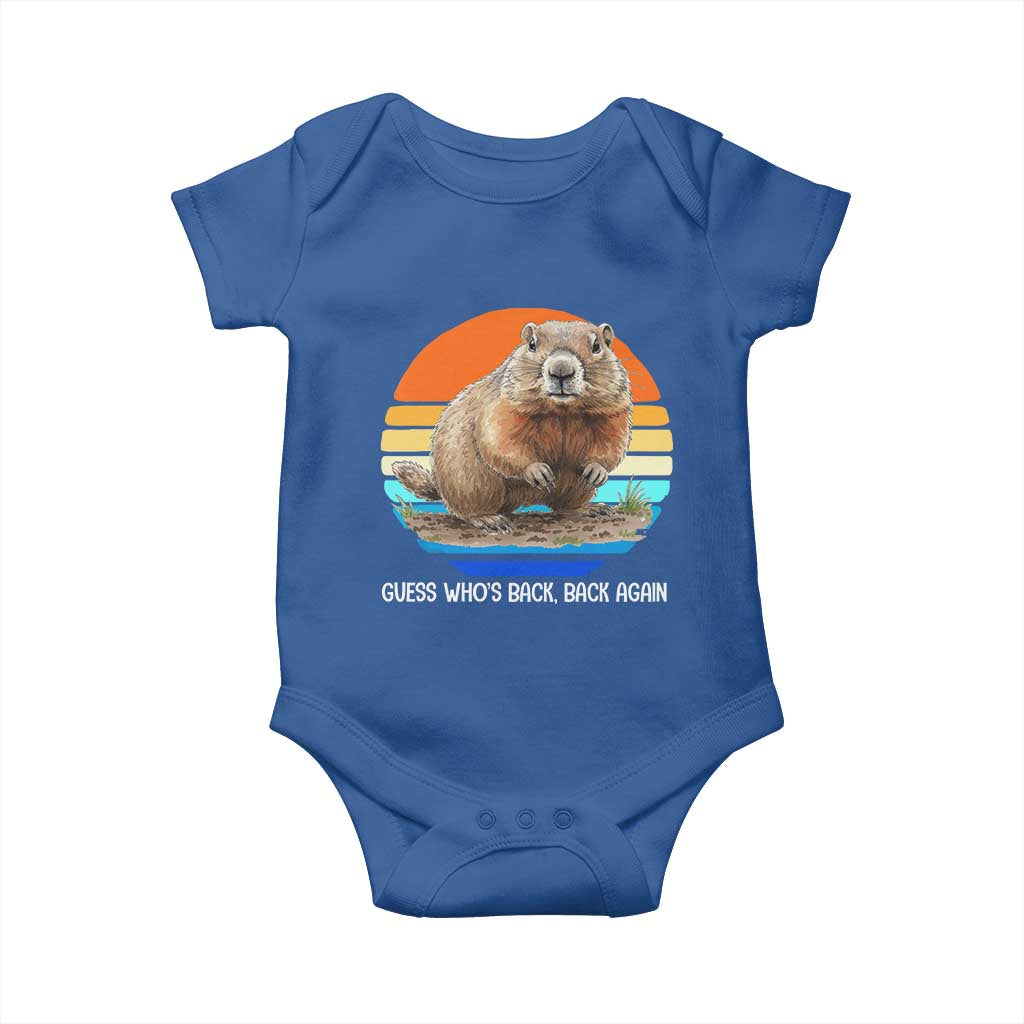 Groundhog Day Baby Onesie Retro Vintage Funny Woodchuck Guess Whos Back TS10 Royal Blue Print Your Wear