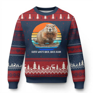Groundhog Day Ugly Christmas Sweater Retro Vintage Funny Woodchuck Guess Whos Back TS10 Navy Red Print Your Wear