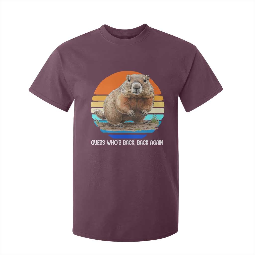 Groundhog Day T Shirt For Kid Retro Vintage Funny Woodchuck Guess Whos Back TS10 Maroon Print Your Wear