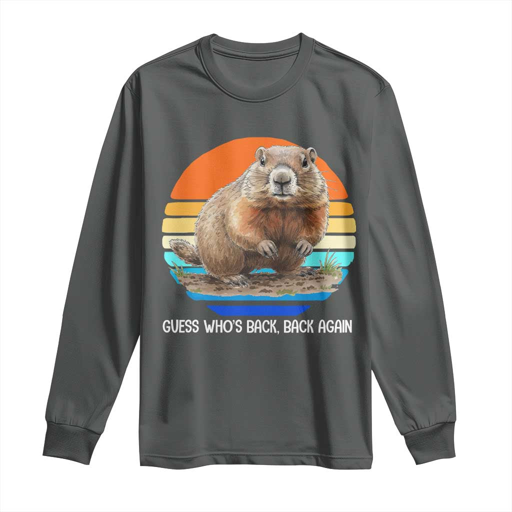 Groundhog Day Long Sleeve Shirt Retro Vintage Funny Woodchuck Guess Whos Back TS10 Dark Heather Print Your Wear