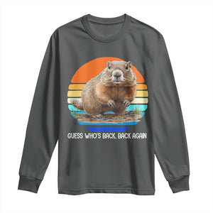 Groundhog Day Long Sleeve Shirt Retro Vintage Funny Woodchuck Guess Whos Back TS10 Dark Heather Print Your Wear