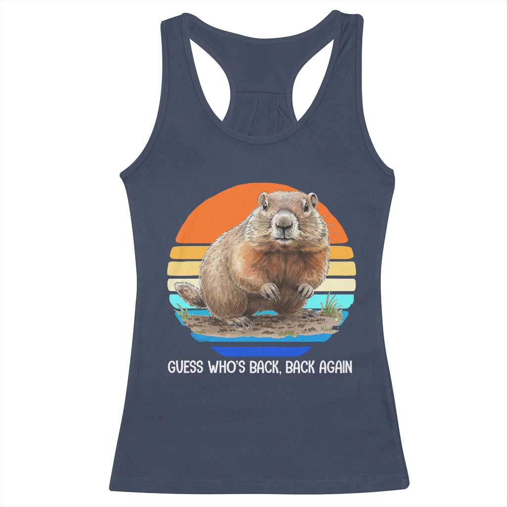 Groundhog Day Racerback Tank Top Retro Vintage Funny Woodchuck Guess Whos Back TS10 Navy Print Your Wear
