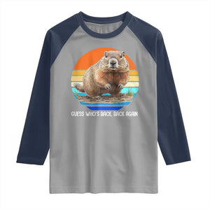 Groundhog Day Raglan Shirt Retro Vintage Funny Woodchuck Guess Whos Back TS10 Sport Gray Navy Print Your Wear
