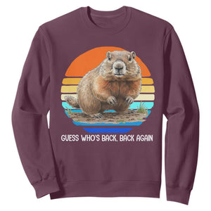 Groundhog Day Sweatshirt Retro Vintage Funny Woodchuck Guess Whos Back TS10 Maroon Print Your Wear