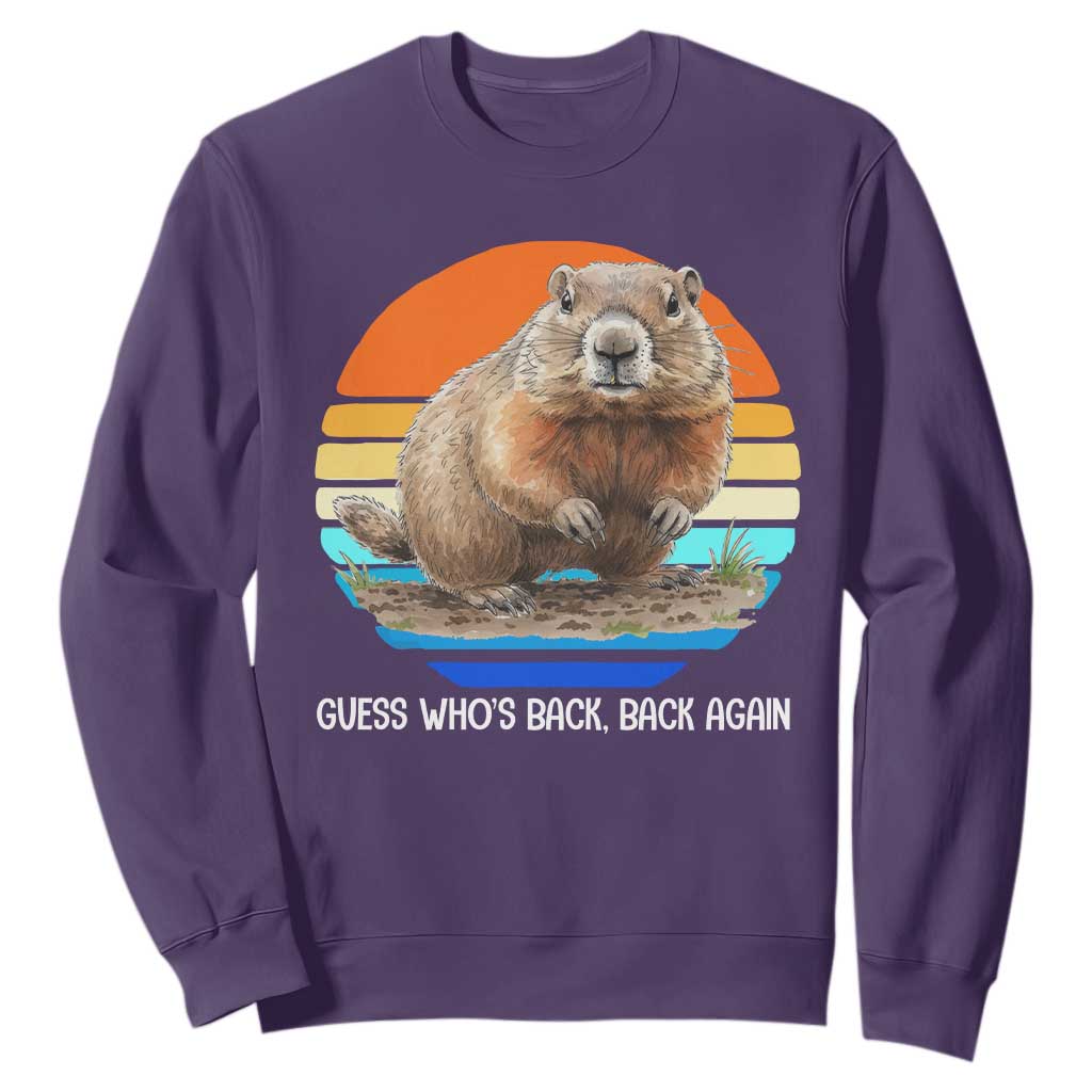 Groundhog Day Sweatshirt Retro Vintage Funny Woodchuck Guess Whos Back TS10 Purple Print Your Wear