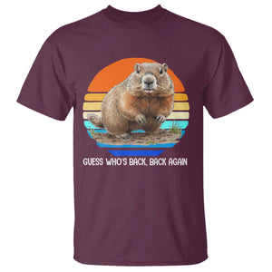 Groundhog Day T Shirt Retro Vintage Funny Woodchuck Guess Whos Back TS10 Maroon Print Your Wear