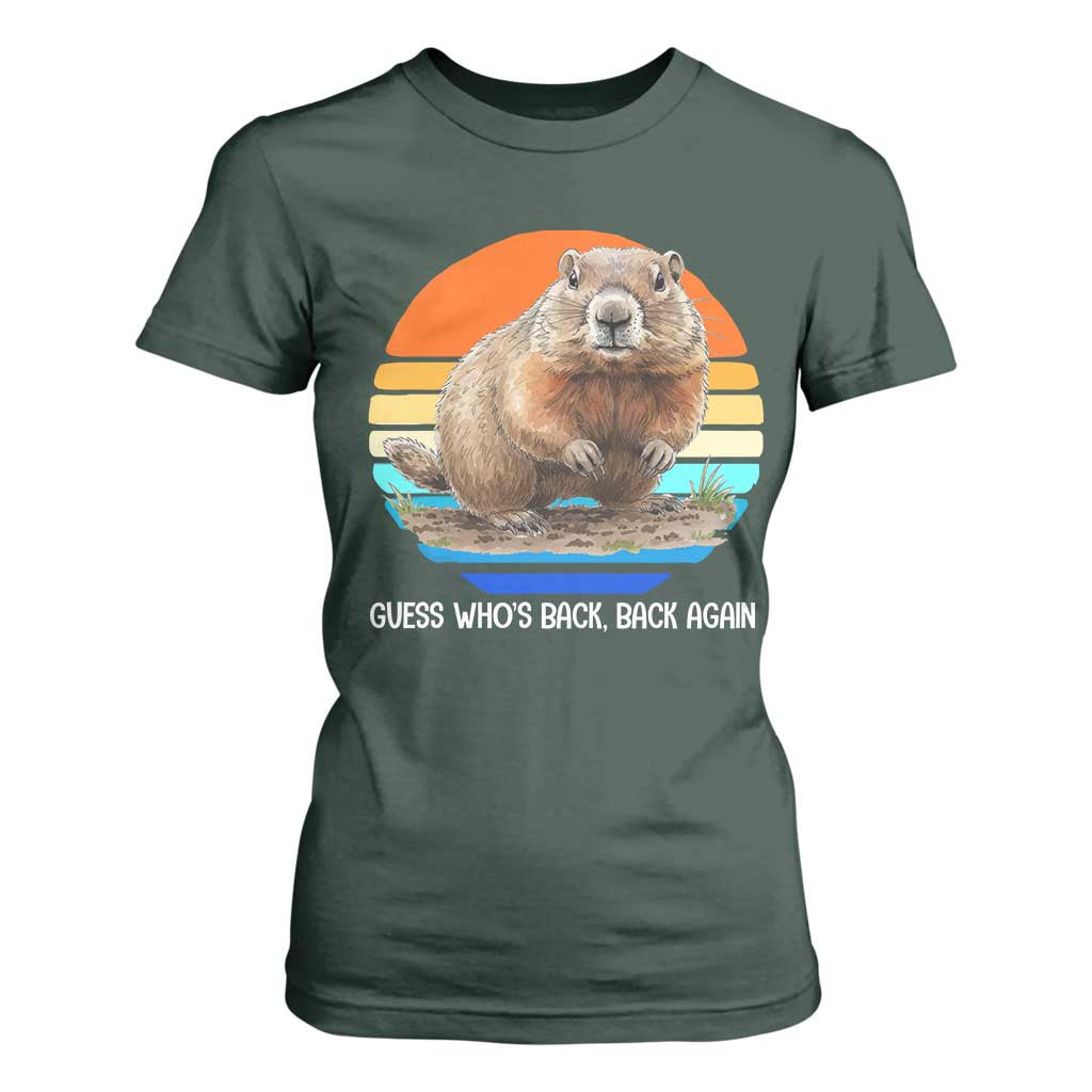 Groundhog Day T Shirt For Women Retro Vintage Funny Woodchuck Guess Whos Back TS10 Dark Forest Green Print Your Wear