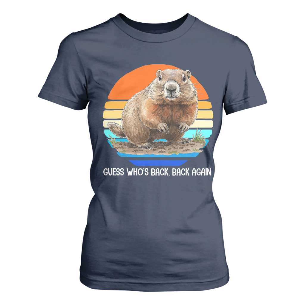 Groundhog Day T Shirt For Women Retro Vintage Funny Woodchuck Guess Whos Back TS10 Navy Print Your Wear