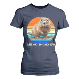 Groundhog Day T Shirt For Women Retro Vintage Funny Woodchuck Guess Whos Back TS10 Navy Print Your Wear