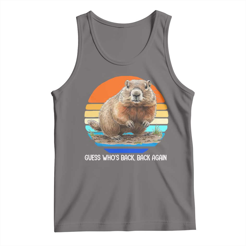 Groundhog Day Tank Top Retro Vintage Funny Woodchuck Guess Whos Back TS10 Deep Heather Print Your Wear