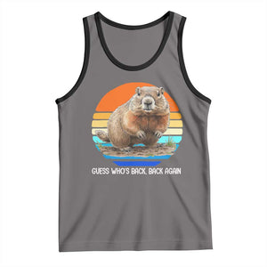 Groundhog Day Tank Top Retro Vintage Funny Woodchuck Guess Whos Back TS10 Deep Heather Black Print Your Wear